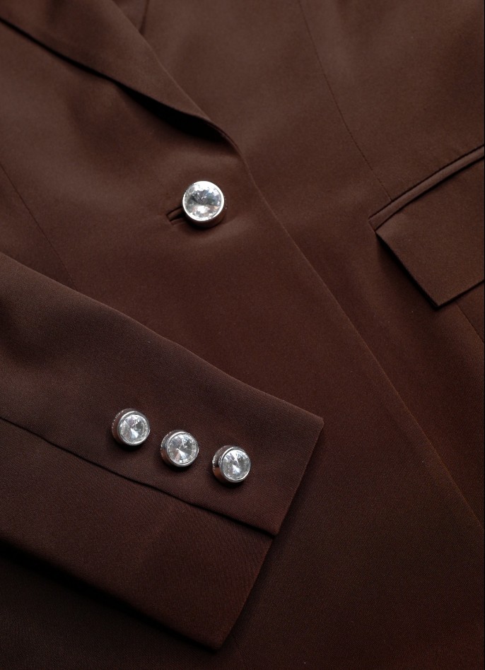 BROWN SILK DIAMENTÉ-BUTTONS BLAZER